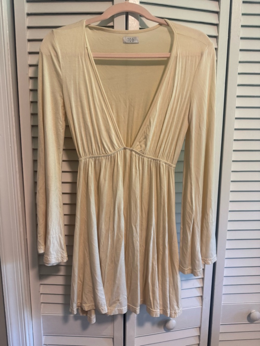 TOBI Cream Bell-Sleeve V-Neck Mini Dress